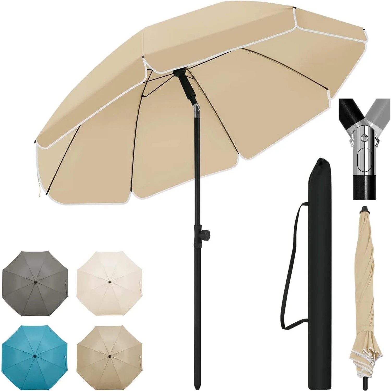 WOLTU Sonnenschirm Strandschirm Höhenverstellbar 45° Knickbar Taupe 135cm
