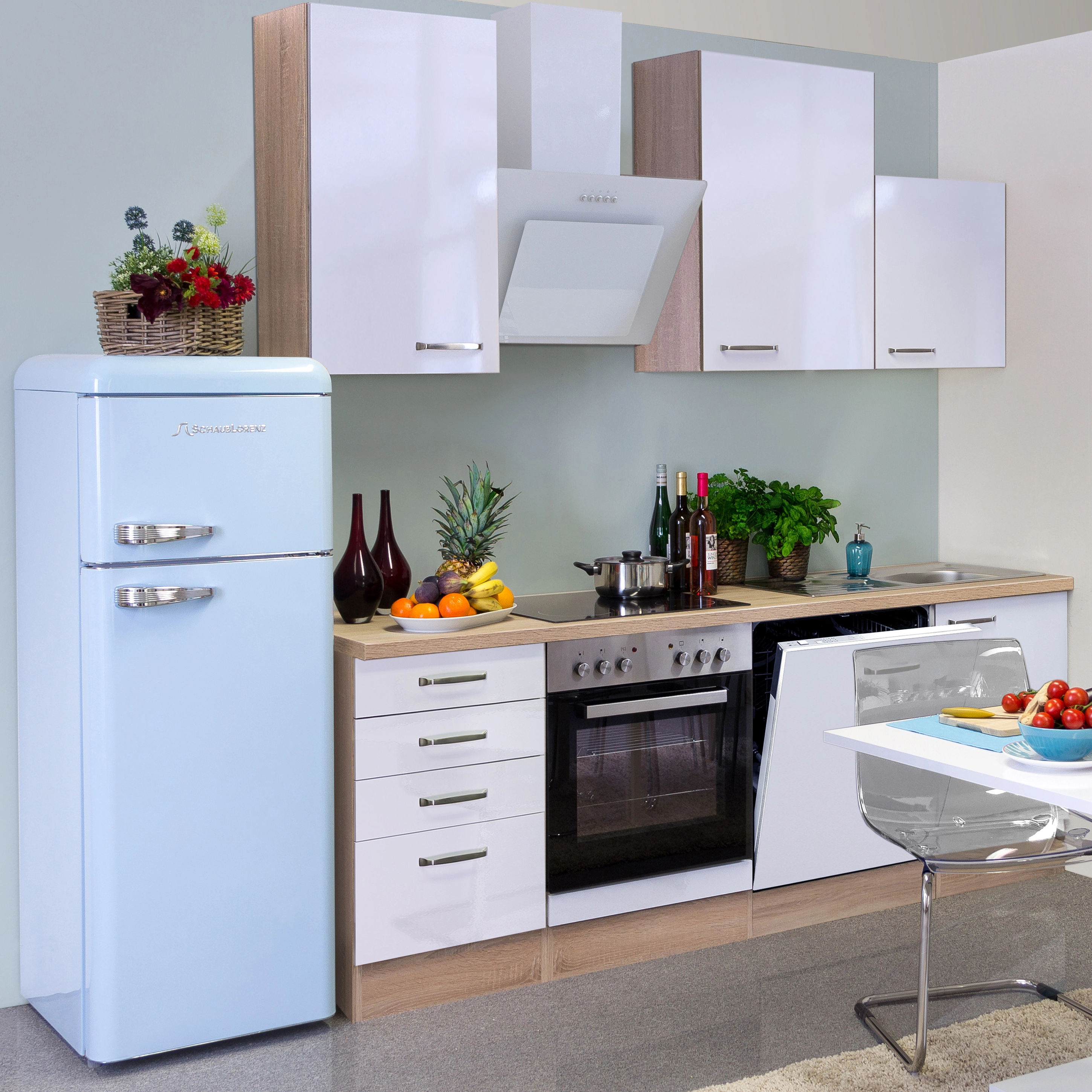 Flex-Well Exclusiv Küchenzeile Valero 220 cm Hochglanz Weiß-Sonoma Eiche  kaufen bei OBI
