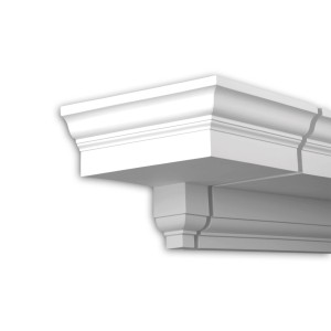 Weißes PROFHOME Stirnelement 401133 für Fassaden, 36x36x26,5 cm, Zierelement für Aussenstuck.