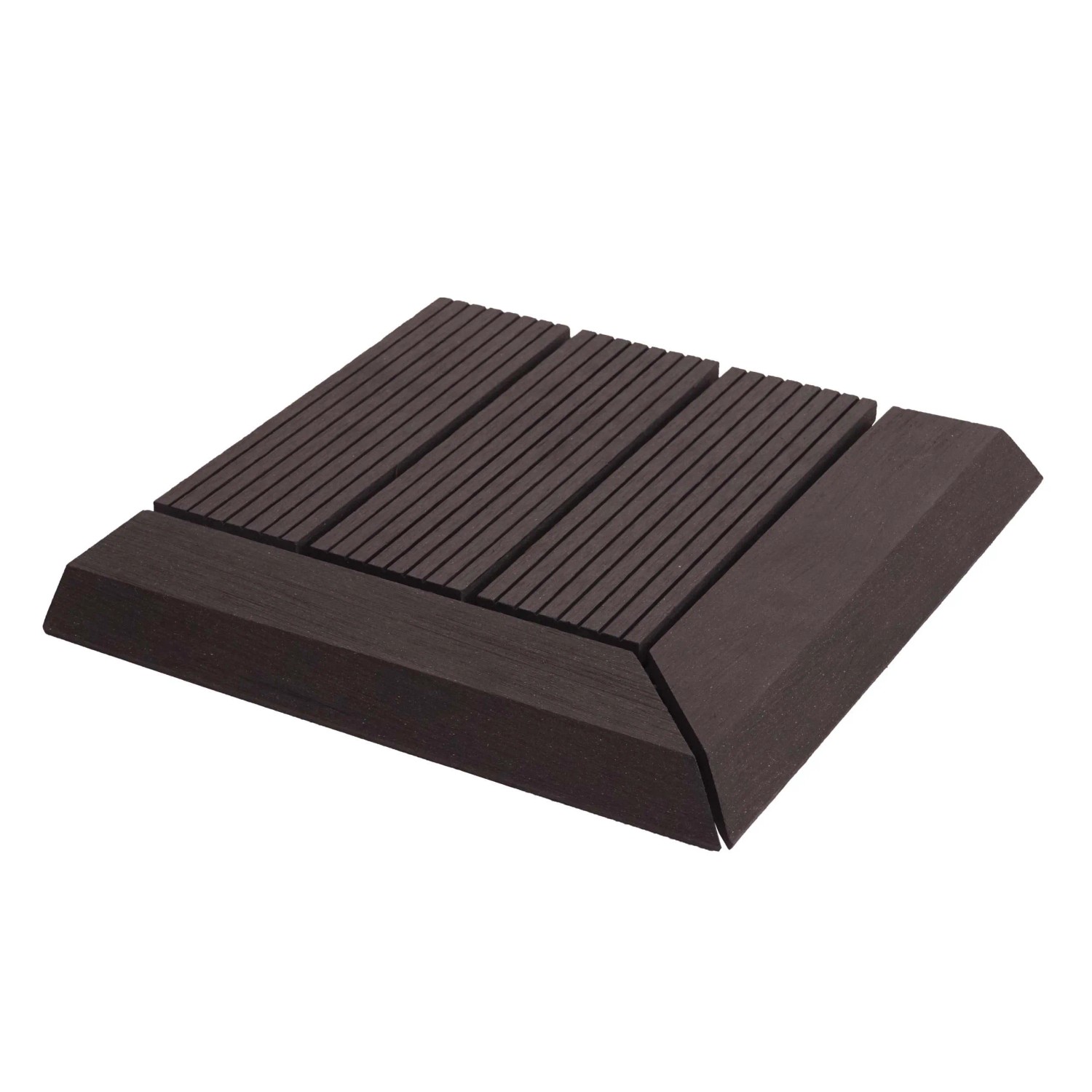 BERLINLODGE WPC Eck-Bodenfliese Mit Abschluss BxT 30x30cm Premium Holzoptik Terrasse Ecke Links Anthrazit Linear
