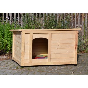 Dobar Hundehütte Lord aus Nadelholz mit rotem Dach, geeignet für große Hunde.