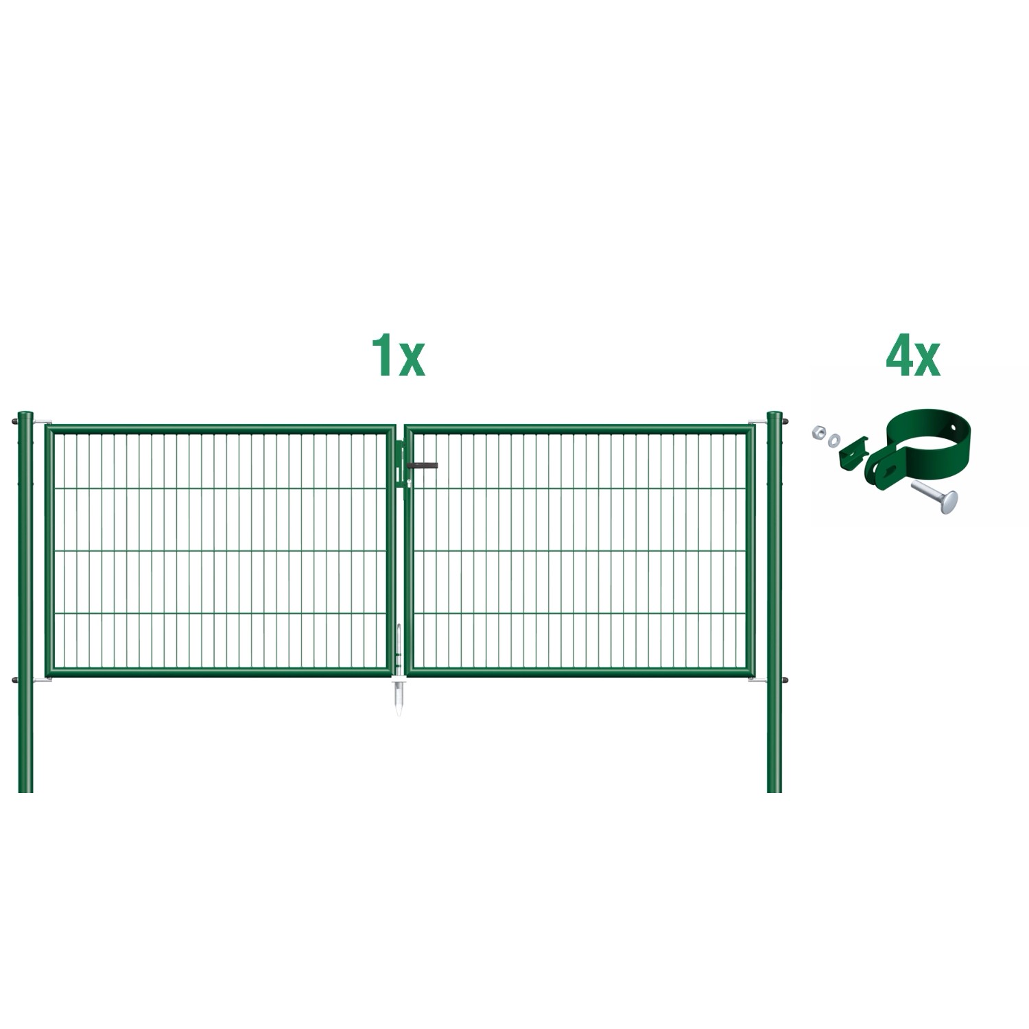 Metallzaun Doppeltor für Einstabmatte Grün z. Einbetonieren 299 cm x 100 cm