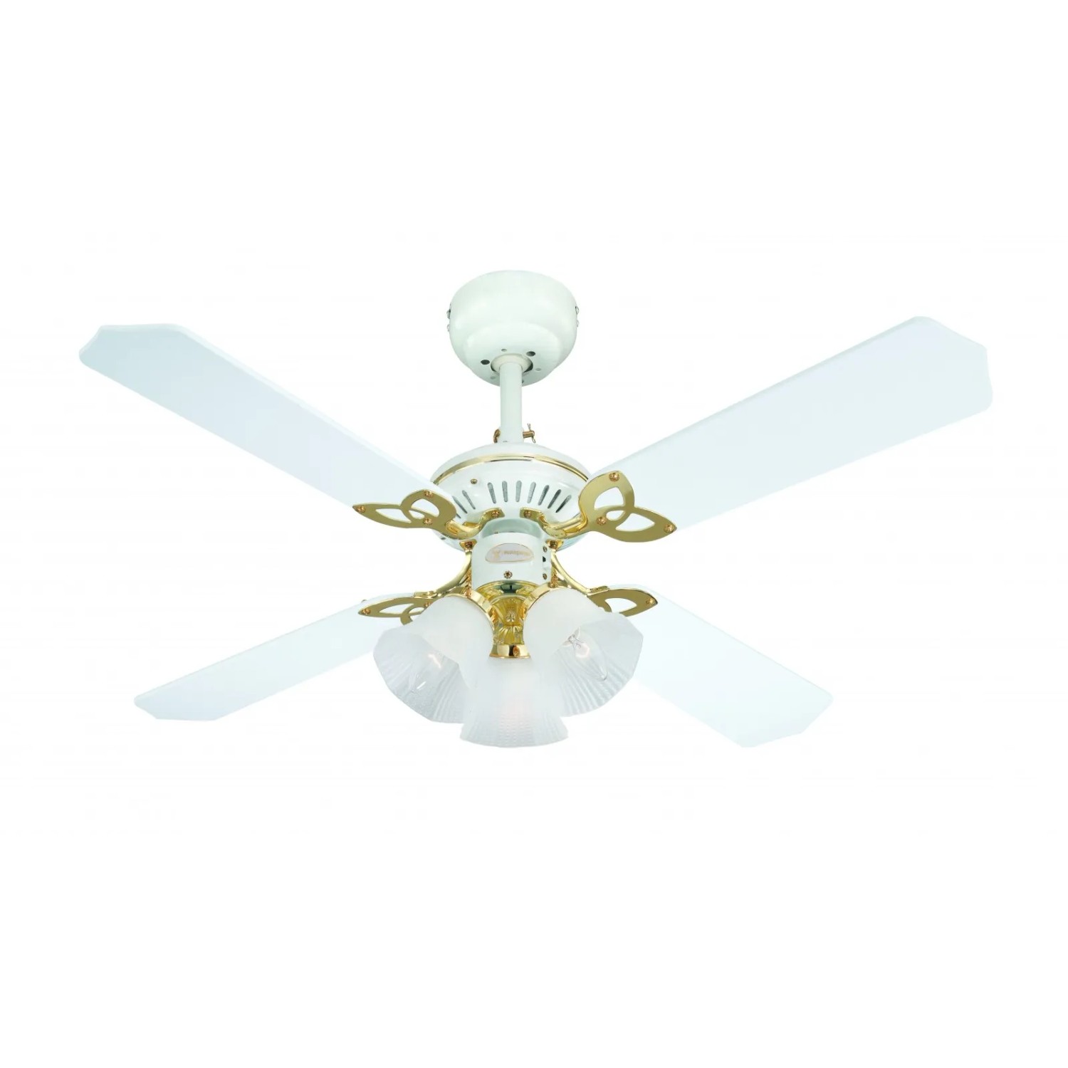 Weißer Deckenventilator Princess Trio 105 cm von WESTINGHOUSE mit Beleuchtung und Zugketten.