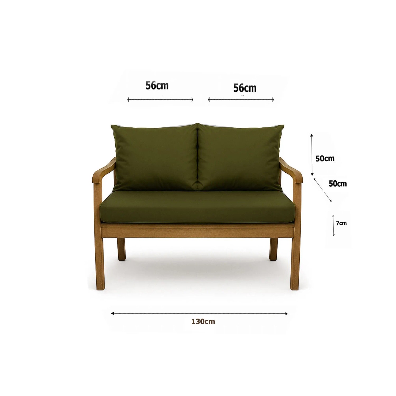 Grünes Setgarden Bankkissen-Set für 2-Sitzer Gartenbank, 130x50 cm + 2 Rückenkissen.
