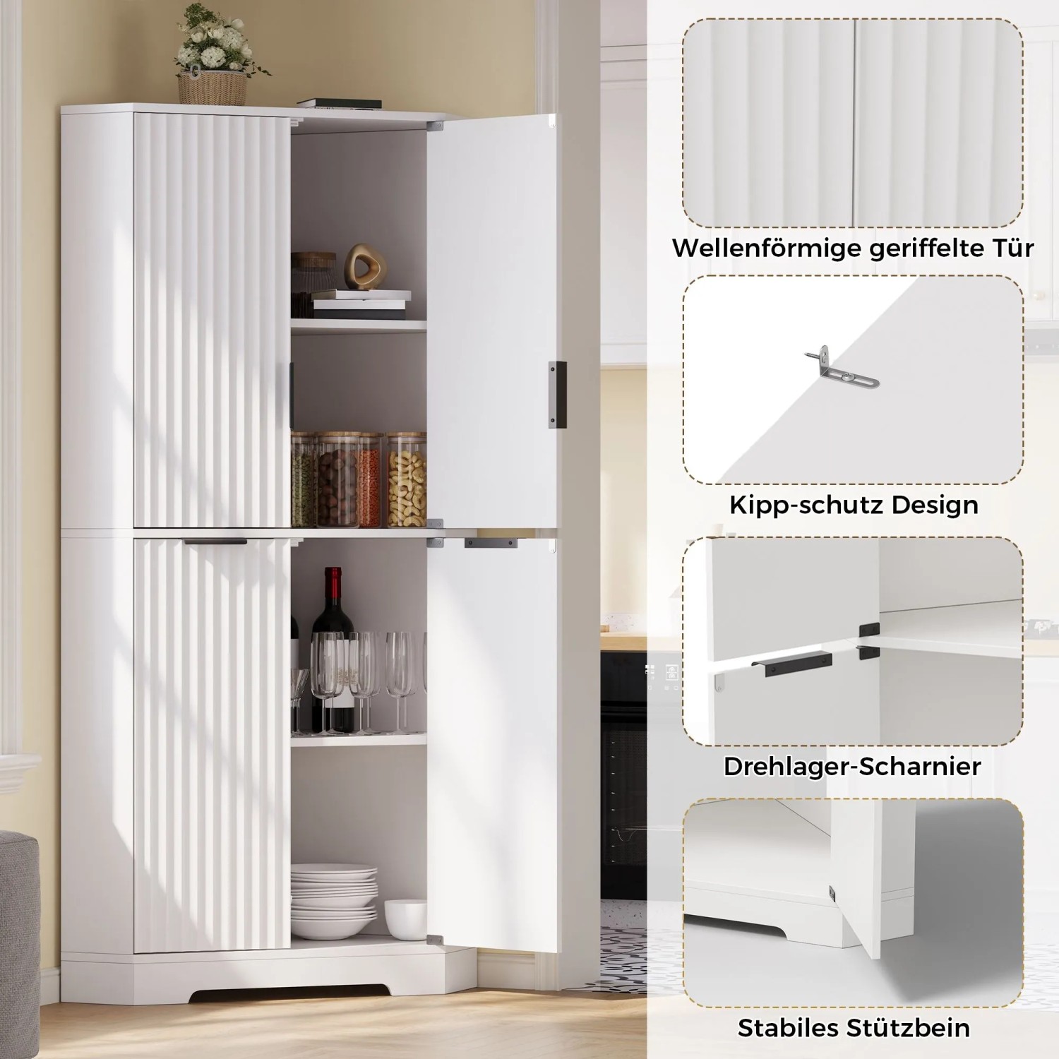 Merax Eckschrank 60x60x172 cm 4 Türen Verstellbare Einlegeböden_6