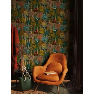 Marburg Vliestapete Künstlerischer Wald Floral Orange im Raum, moderne Dekorative Tapete.