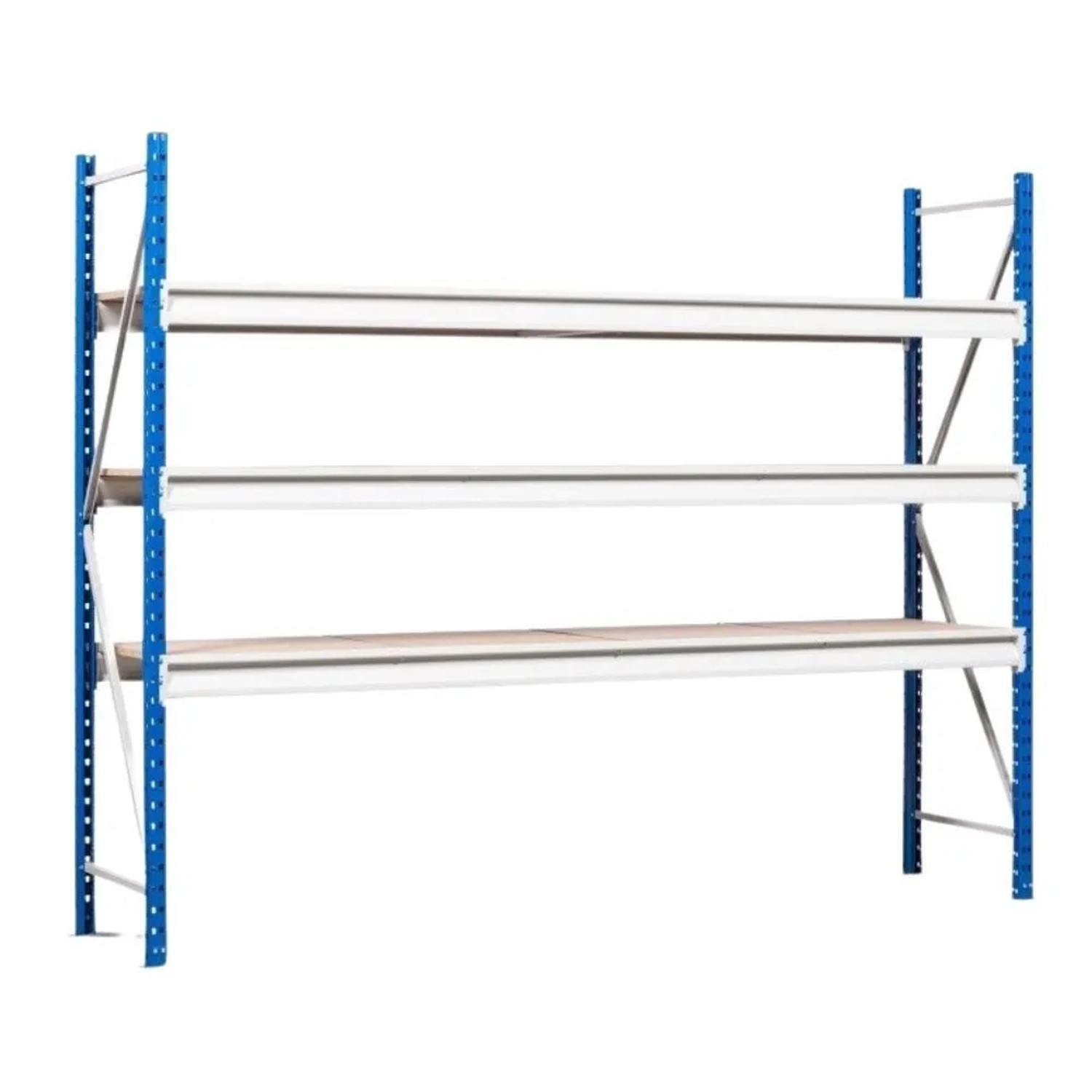 PROREGAL Weitspannregal Maximus Pro Grundregal HxBxT 400 x 260 x 60 cm 4 Ebenen Spanplatten Fachboden Fachlast 490 kg Lichtblau & Lichtgrau