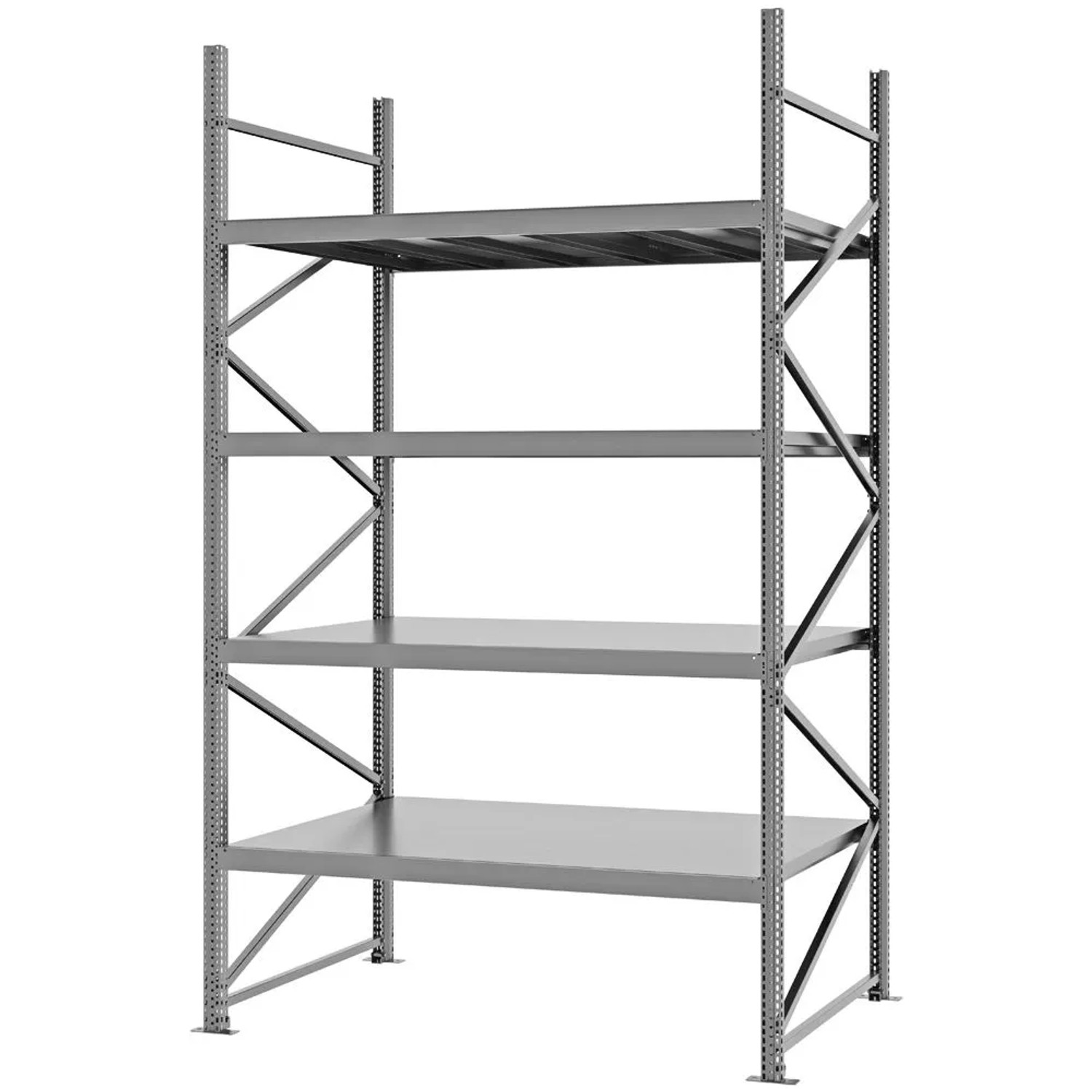 PROREGAL Weitspannregal Schraub-Stecksystem MAGNUS PRO Made In Germany Grundregal 300x175x100cm 4 Ebenen Stahlböden Fachlast 700kg Verzinkt