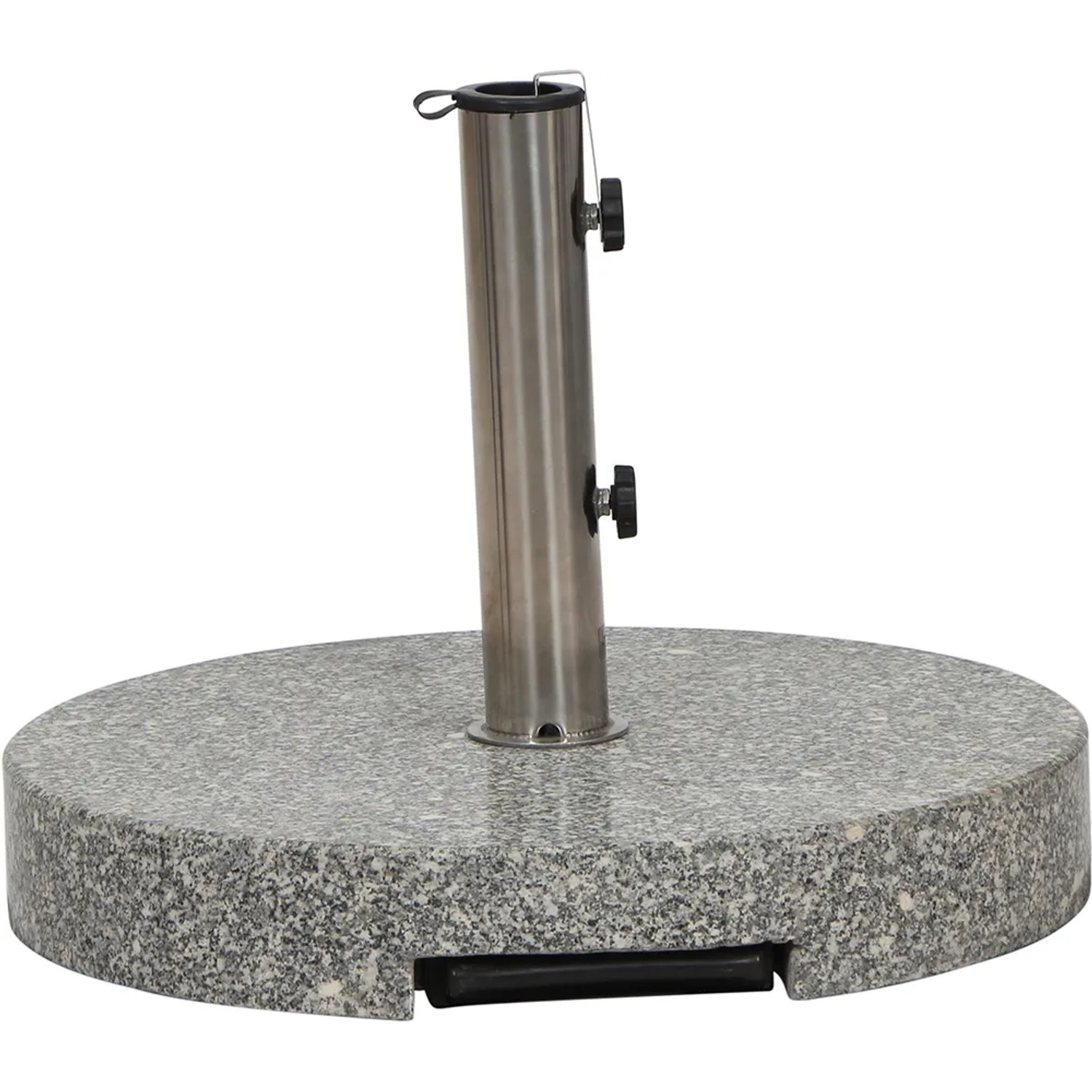Grauer Siena Garden Schirmständer aus Granit, 40 kg, mit Edelstahlrohr und Fixierschrauben.