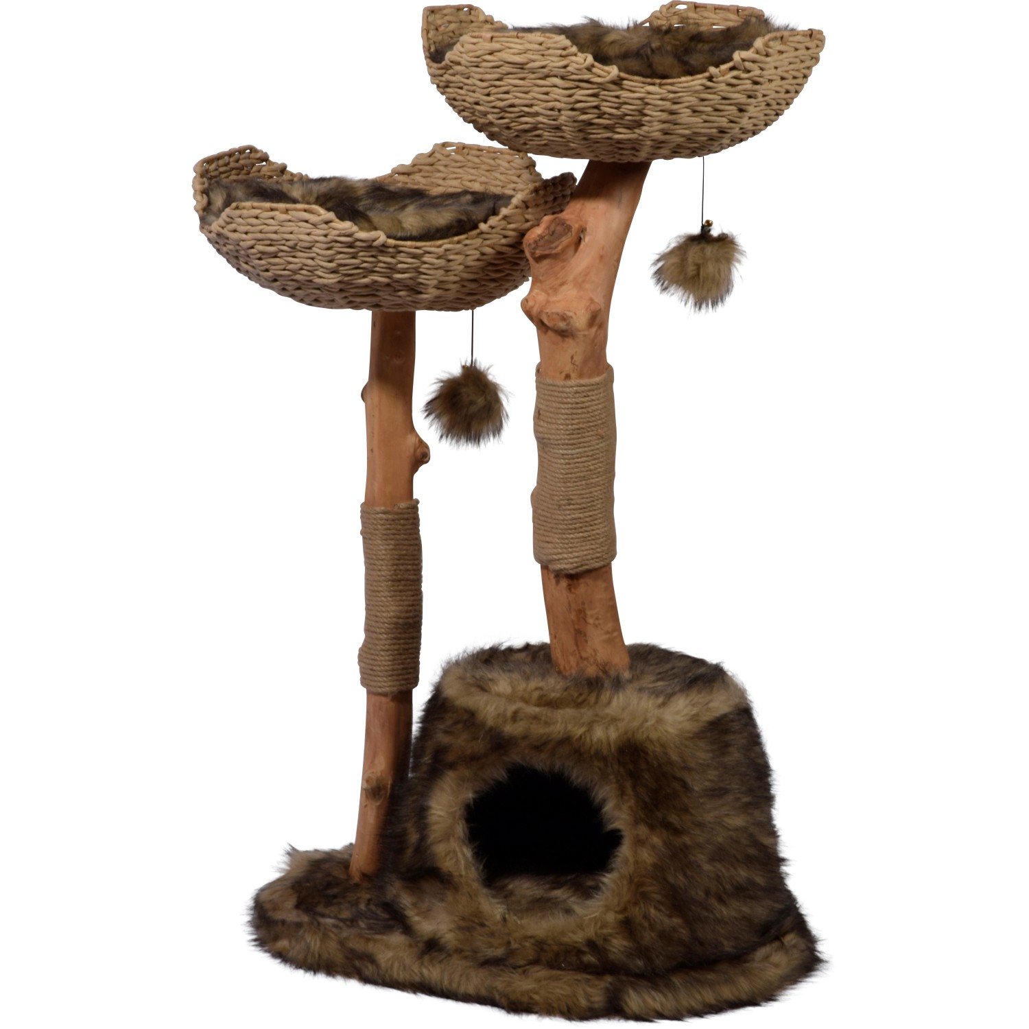 Dobar Kratzbaum Tony mit 2 Naturstämmen Katzenhöhle Braun 104 x 60 x 45 cm FSC®