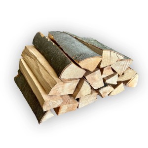 Gestapeltes, ofenfertiges Buchenbrennholz, gespalten, ca. 30-33 cm. Ideal für Kamin, Grill, Pizzaofen.