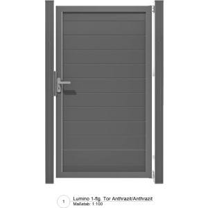 GroJa Lumino Tor, Universal DIN, Anthrazit mit Rahmen, 100x180 cm. Sichtschutzzaun Tor.