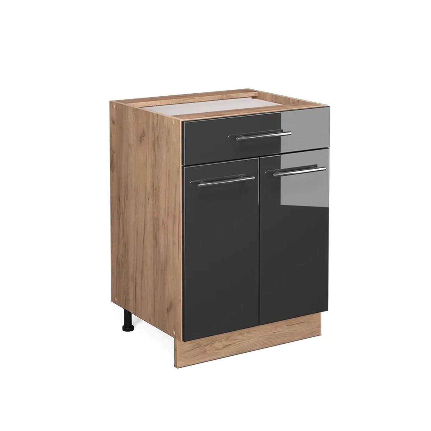 Vicco Küchenunterschrank Fame-Line Anthrazit Hochglanz Goldkraft Eiche 60 cm mit Schublade ohne Arbeitsplatte