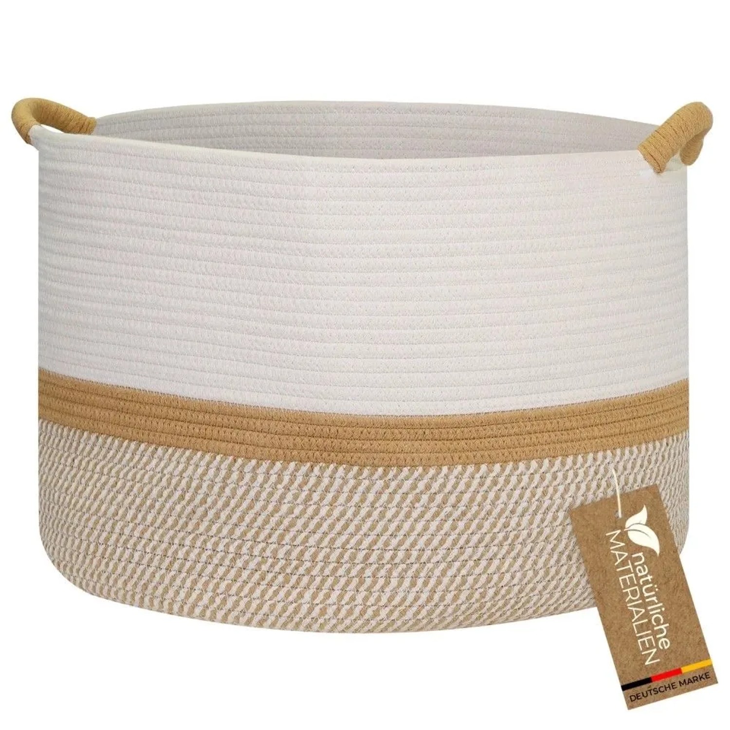 HMF 39014-50CM-80 Aufbewahrungskorb Verstärkten Griffen Großer Korb Baumwolle 50 x 33 cm Weiß-Braun
