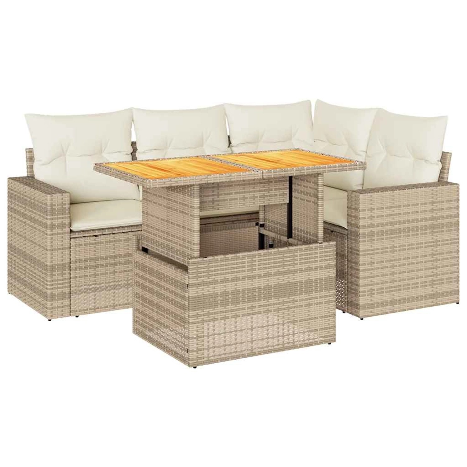 vidaXL 5-Tlg Garten-Sofagarnitur mit Kissen Beige Poly Rattan 3327033 günstig online kaufen