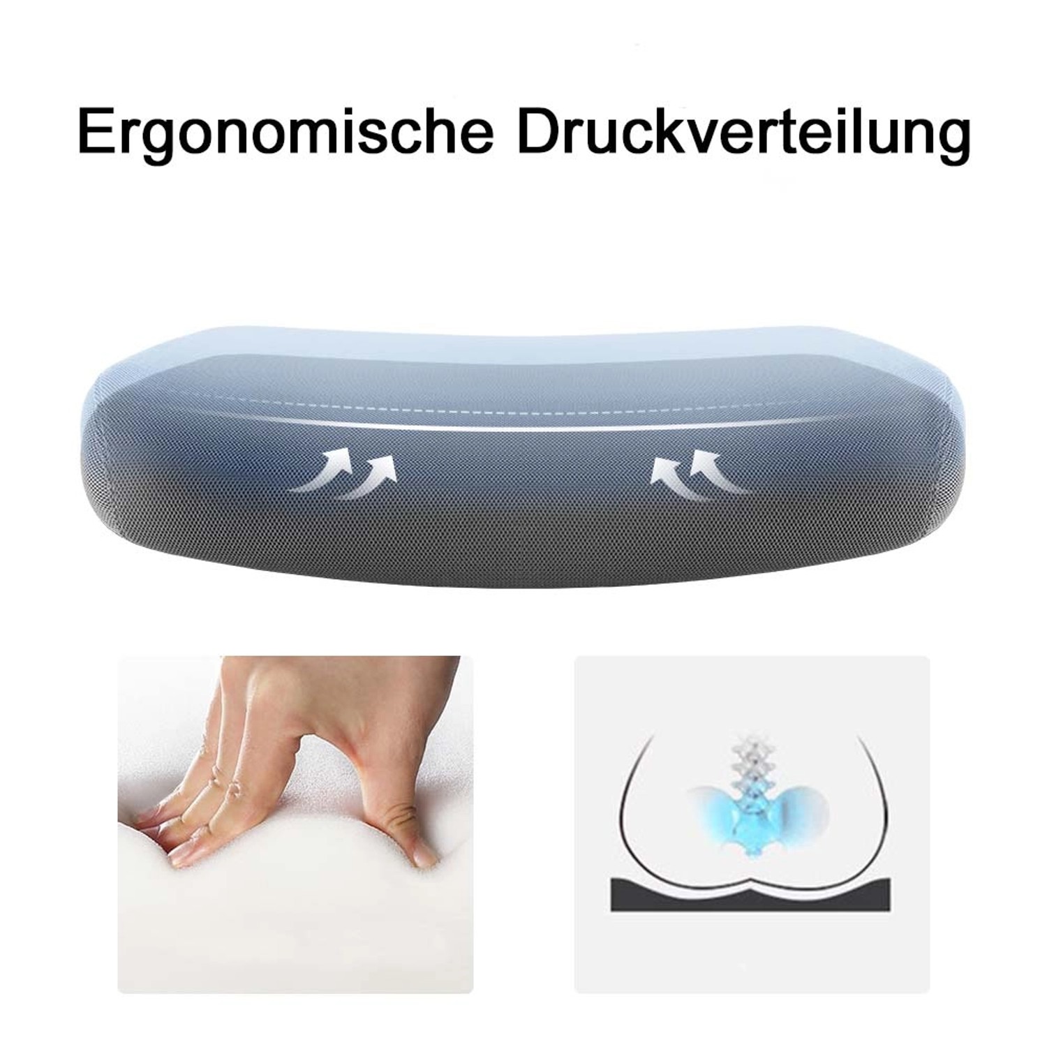 Detailaufnahme: Ergonomische Druckverteilung des MCW Bürostuhls J88, atmungsaktive Sitzfläche.