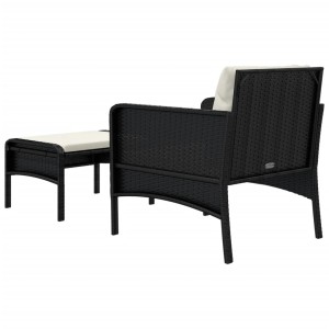 Schwarzes 2-tlg. Garten Lounge Set aus Rattan mit weißen Kissen. Gartenmöbel für Terrasse und Garten.