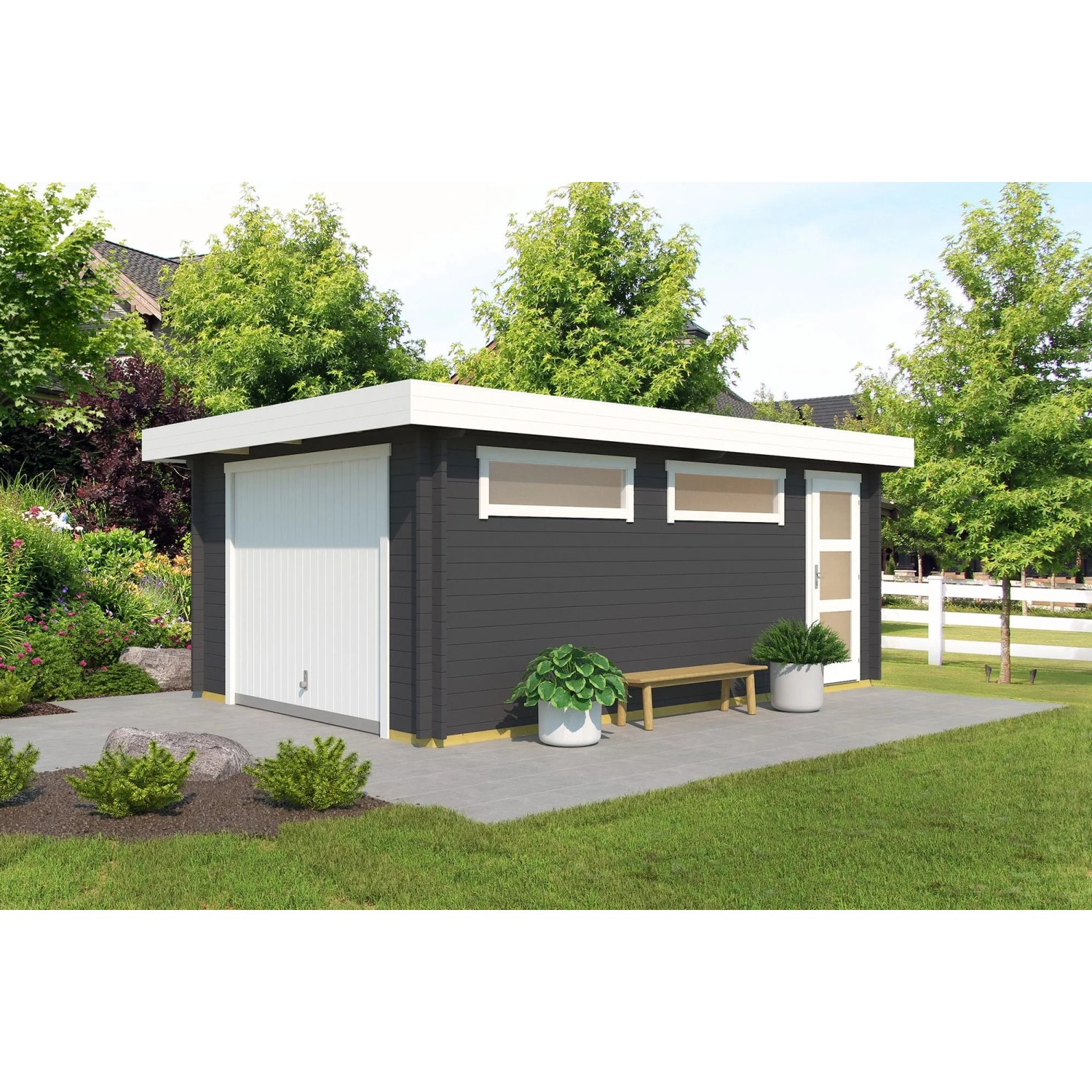 Lasita Garage Canberra Set mit Schwingtor 360 cm x 540 cm Carbongrau