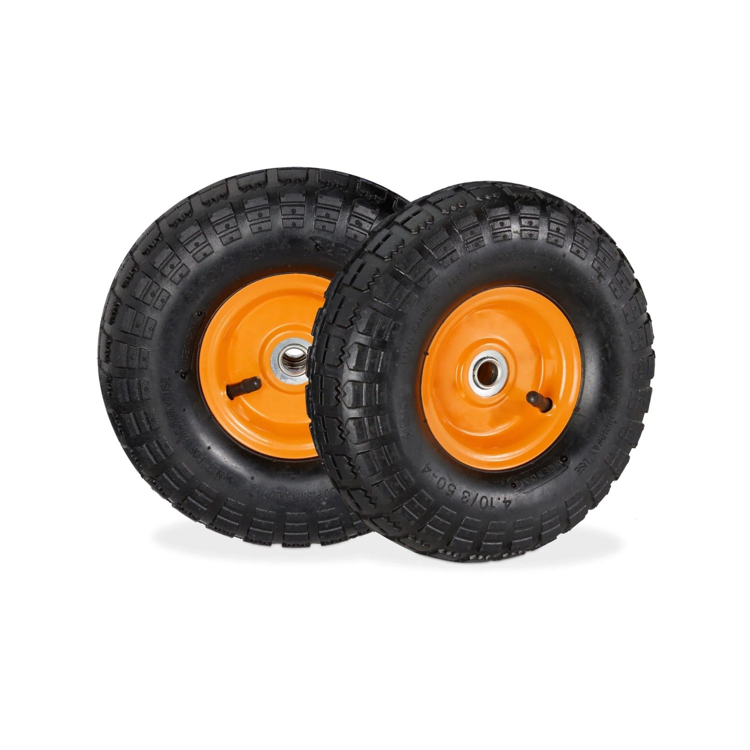 Relaxdays Sackkarrenräder Gummi Stahl Schwarz Orange Luftbereift Kugelgelagert 2er Set ø 26 cm x 8.5 cm 1.3 kg