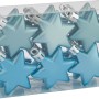 Türkisfarbene Sterne, 12-teiliges Baumschmuck-Set (5 cm) aus Kunststoff, matte Oberfläche.