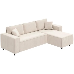 HOMCOM Ecksofa in Cremeweiß mit Cordstoffbezug und Chaiselongue. Modernes 3-Sitzer Sofa mit Kissen.