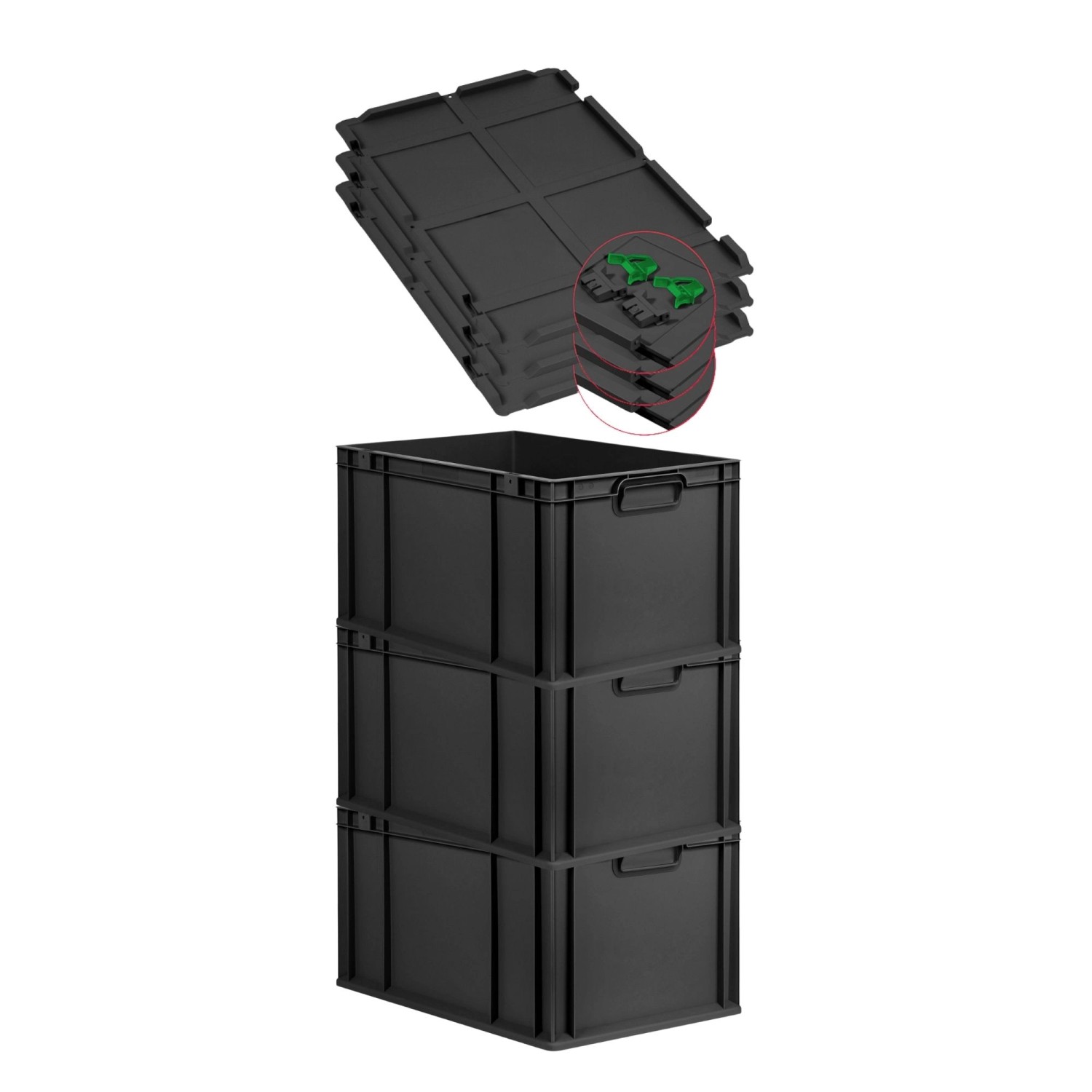 PROREGAL SuperSparSet 3x Eurobox Nextgen Grip Mit Scharnierdeckel Und Grüne günstig online kaufen
