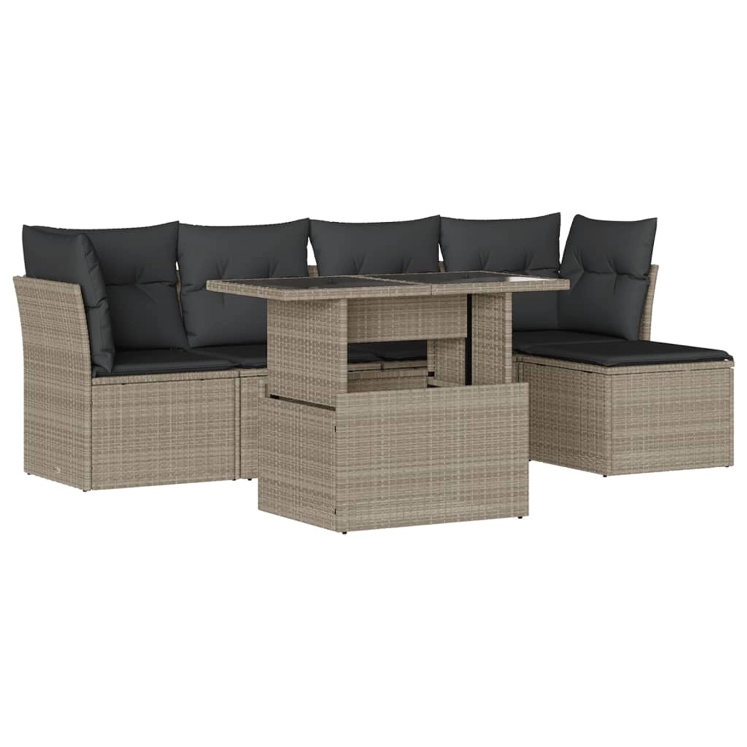 vidaXL 6-Tlg Garten-Sofagarnitur mit Kissen Hellgrau Poly Rattan 3266552