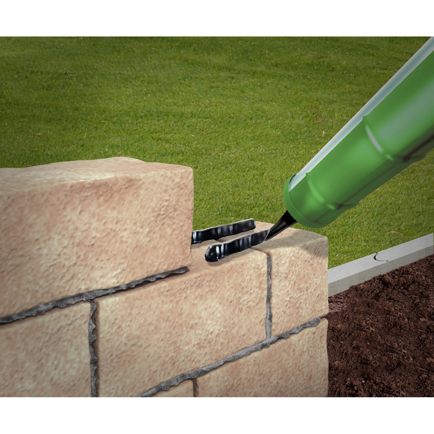 Anwendung von MEM Stein-Kleber fix & fertig (425g) zum Verkleben von Mauersteinen.