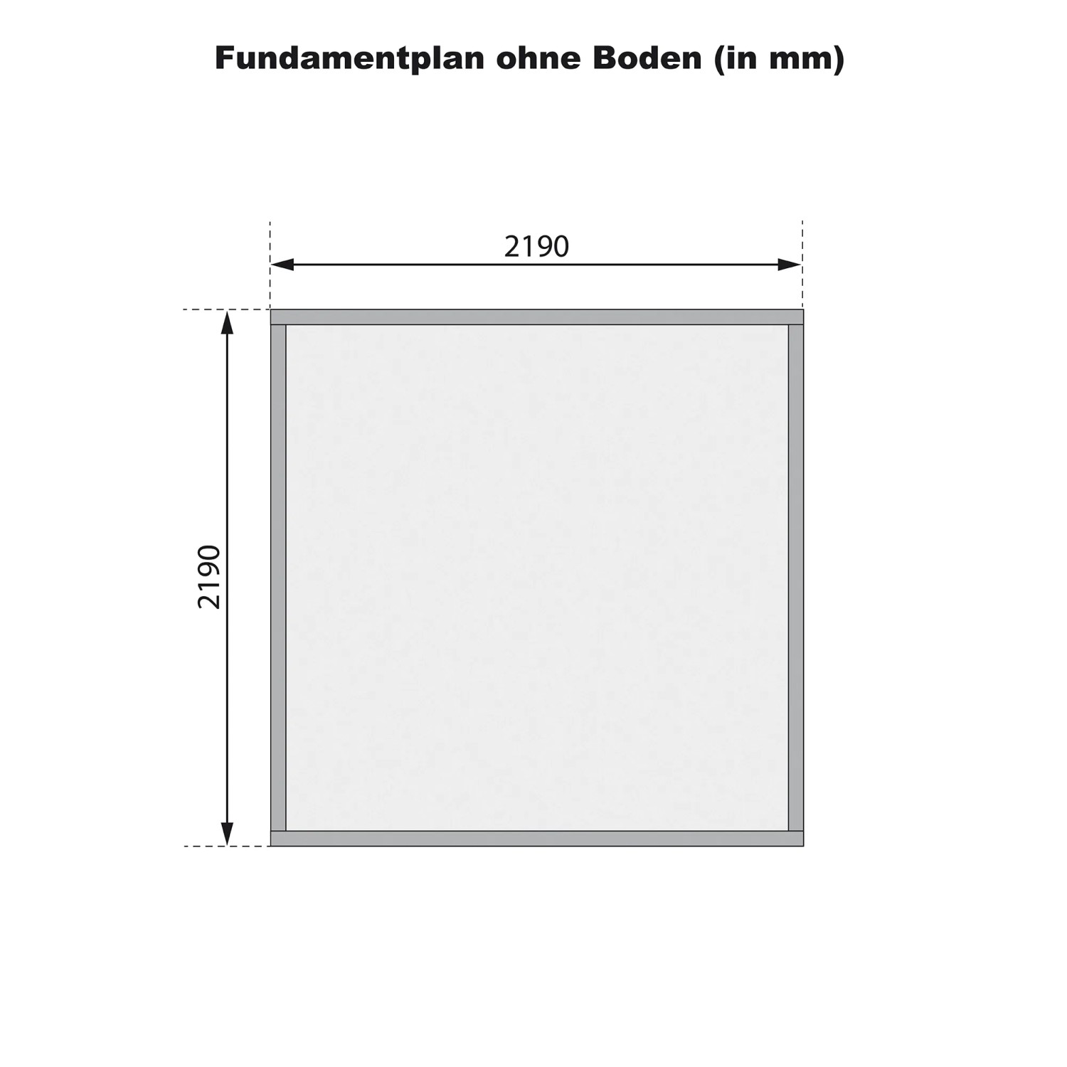 Fundamentplan des Karibu Holz-Gartenhauses Ängelholm, 220x220 cm, ohne Boden.