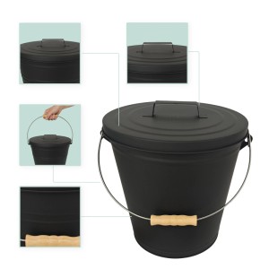 Relaxdays Ascheeimer Eisen Schwarz mit Feger und Schaufel 20 l