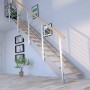 Moderne Treppe Kos mit 13 Eiche Rustik Stufen, grauem Design-Geländer und Edelstahlstäben.