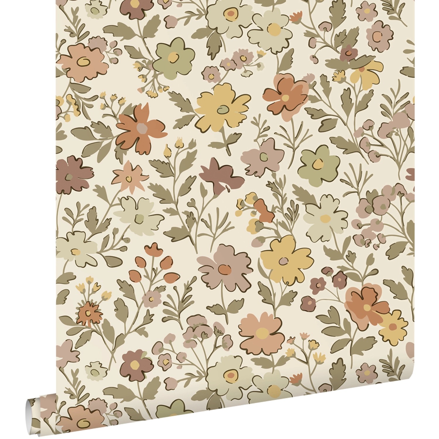 ESTAhome Tapete Blumen Grün Gelb Lila und Terrakotta 50 x 900 cm günstig online kaufen