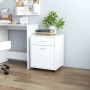 Weißer vidaXL Rollschrank (45x38x54 cm) aus Holzwerkstoff mit Schublade und Tür. Büro Schrank auf Rollen.