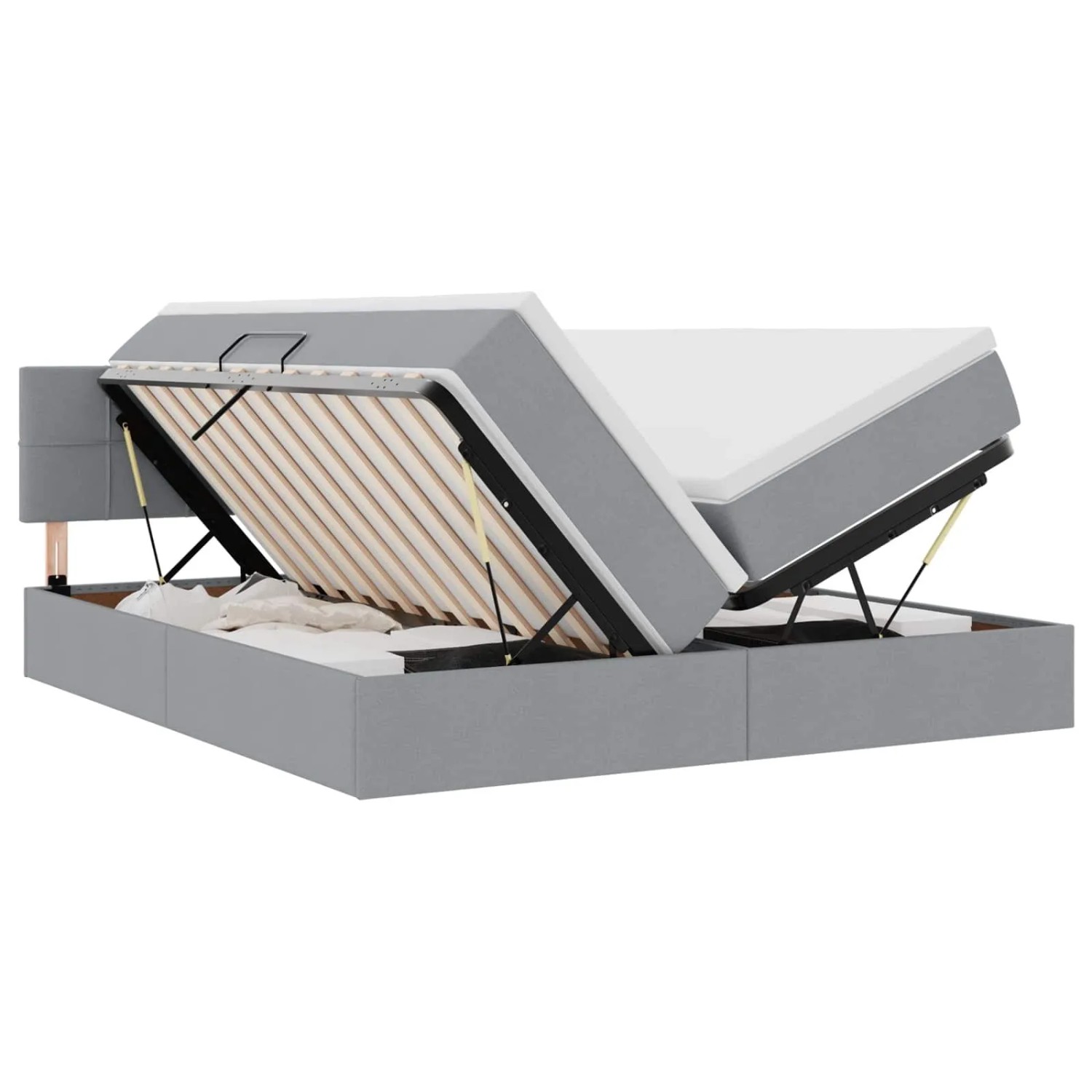 vidaXL Bett mit LED-Lichtleisten Hellgrau 200 x 200 cm Stoff 3371567