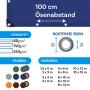 Detailaufnahme Karat Abdeckplane, blau, 4x6m, 240g/m², mit Ösen und Größenangaben.