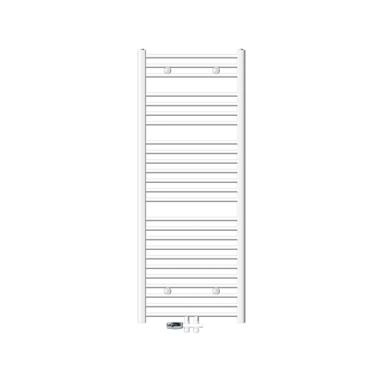 LuxeBath Badheizkörper 600x1500mm Weiß Gerade + Ventil Durchgang