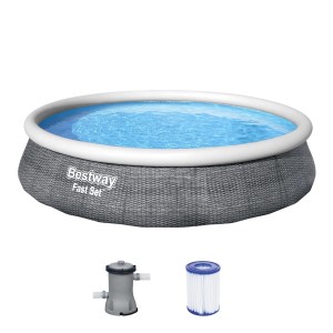 Bestway Fast Set Pool-Set, Ø 396 cm, Schiefergrau, mit Pumpe und Zubehör.