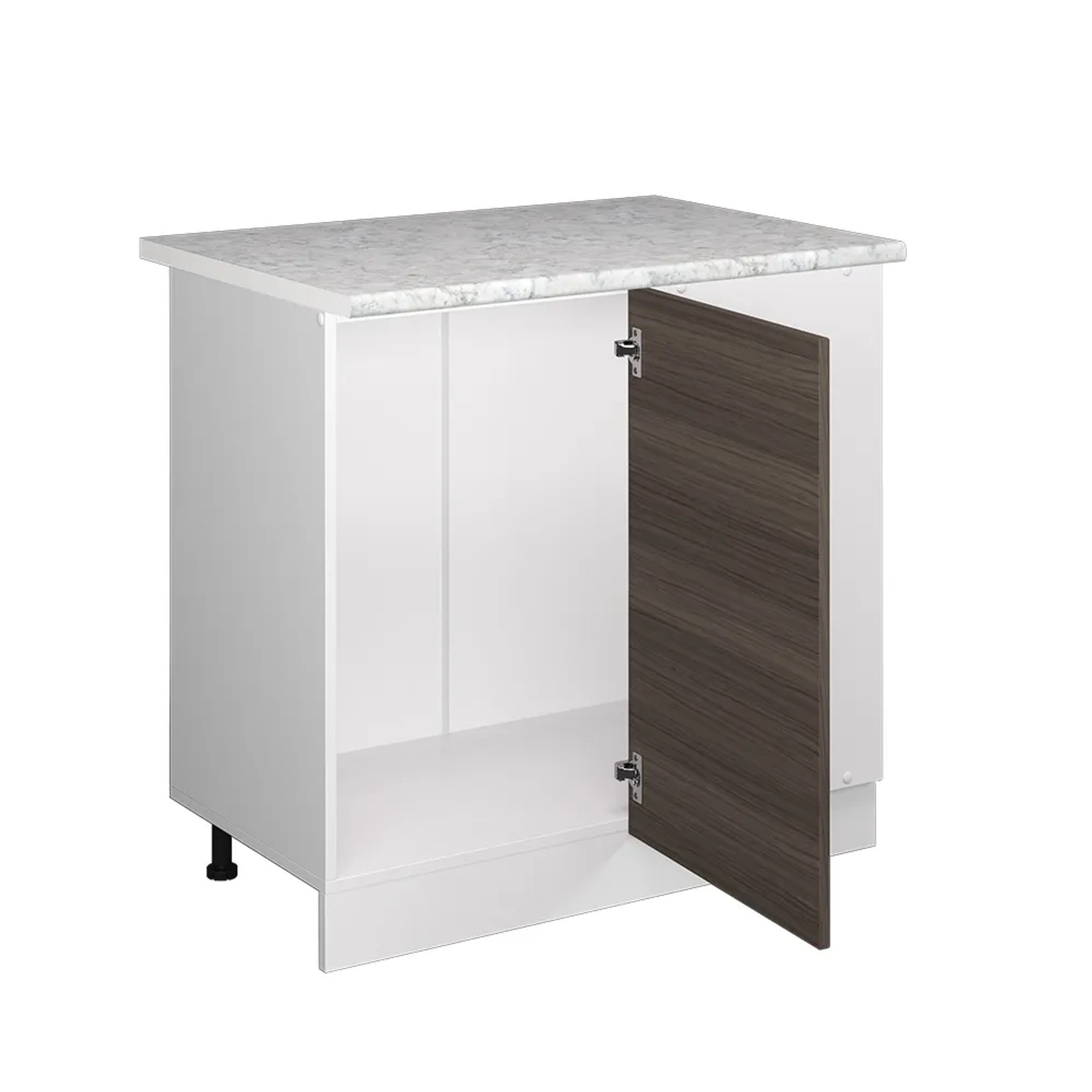 Vicco Eckunterschrank R-Line, grau/weiß mit Marmor Arbeitsplatte, 86 cm breit.