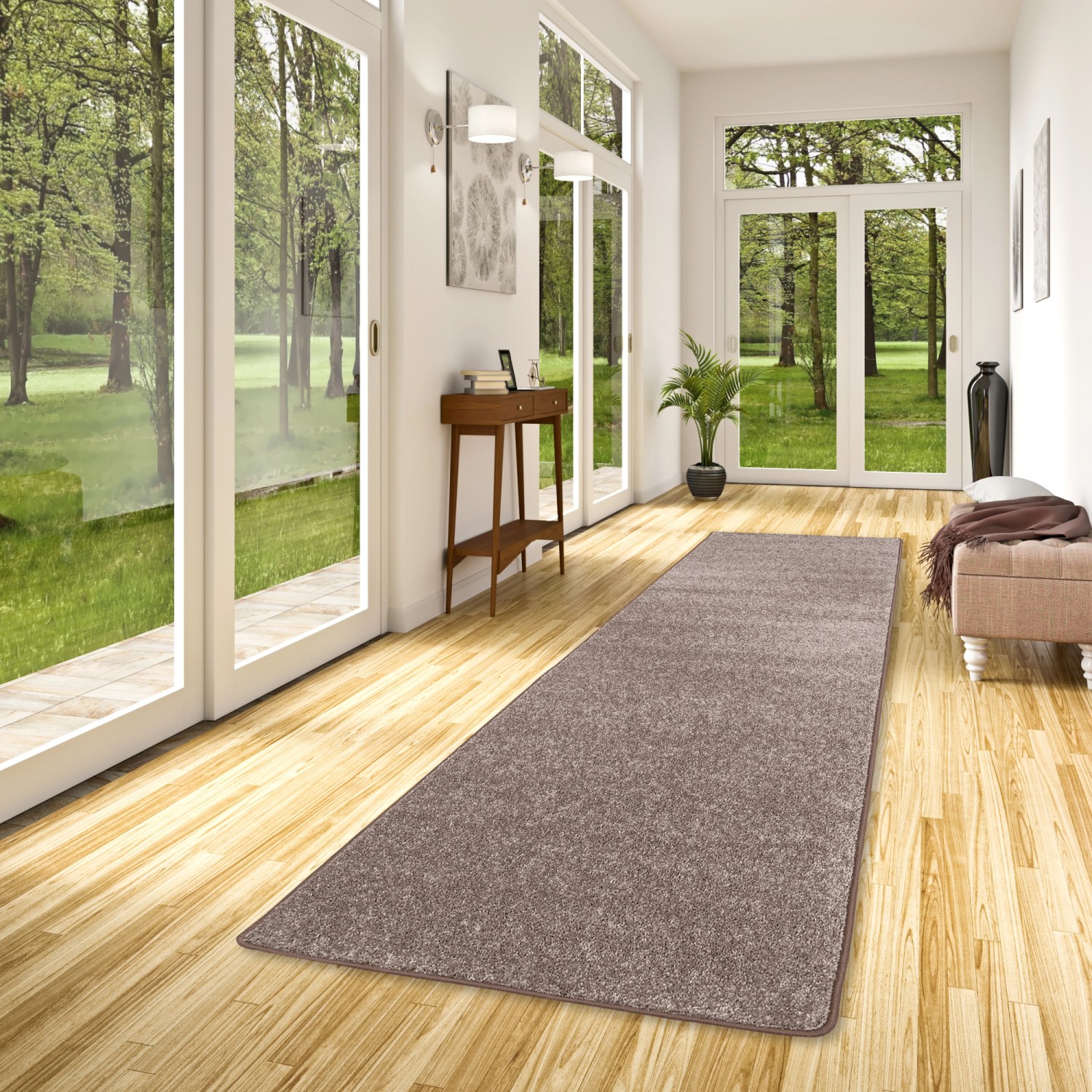 Snapstyle Teppichläufer Cottage in Taupe, 80x320cm, Hochflor-Design für Flur und Diele.