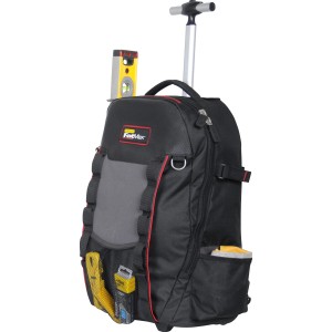 Stanley FatMax Werkzeugrucksack Trolley mit Rollen, Teleskopgriff und vielen Taschen.
