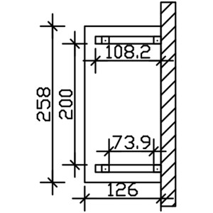 Technische Zeichnung: Skan Holz Haustür-Vordach Wismar 4, Maße 258x126 cm.
