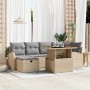 Beiges 7-teiliges vidaXL Garten-Sofa-Set aus Rattan mit Kissen und Stauraum.