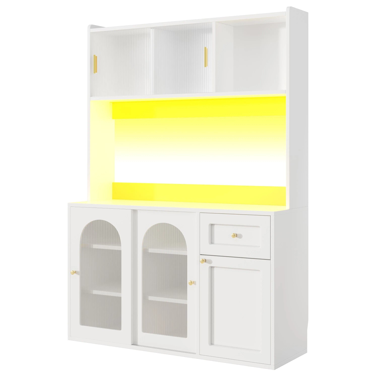 okwish Vitrinenschrank mit LED-Beleuchtung Esszimmer 120x35x167cm Weiß