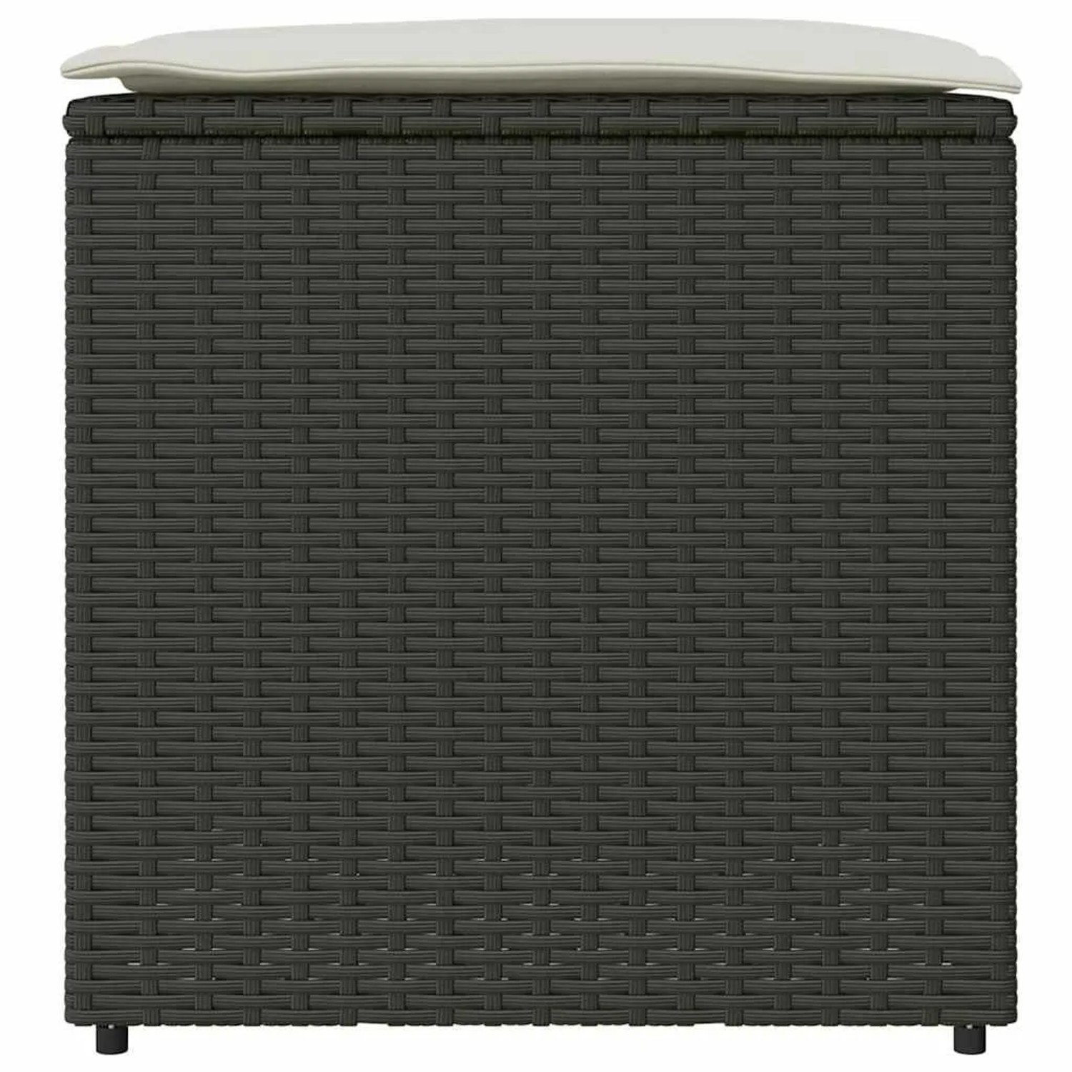 Schwarze vidaXL Kissenbox aus Poly-Rattan, 50x50x50 cm, zur Aufbewahrung im Garten.