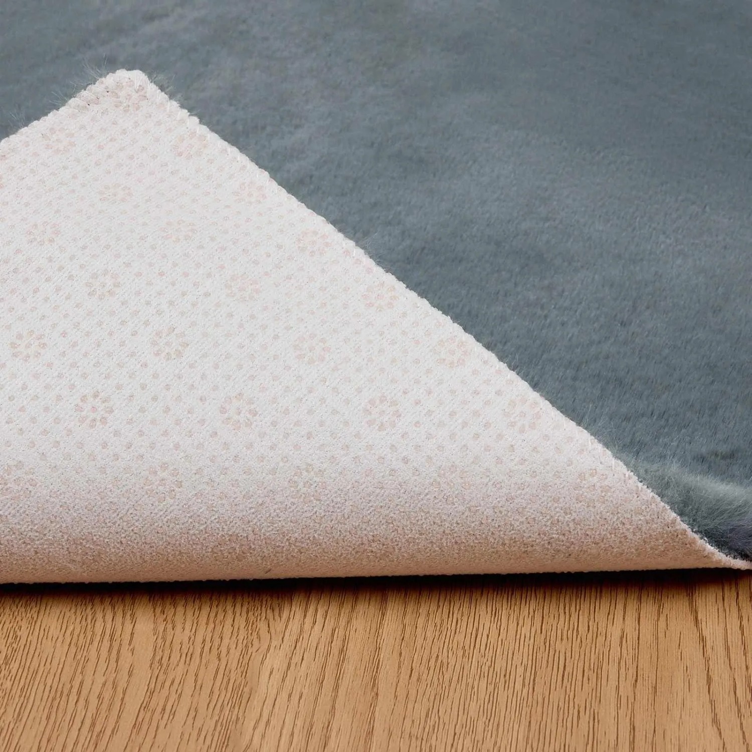vidaXL Kunstfell Teppich Olite in Anthrazit, Unterseite mit Anti-Rutsch-Punkten auf Holz. Weicher Polyester Teppich.