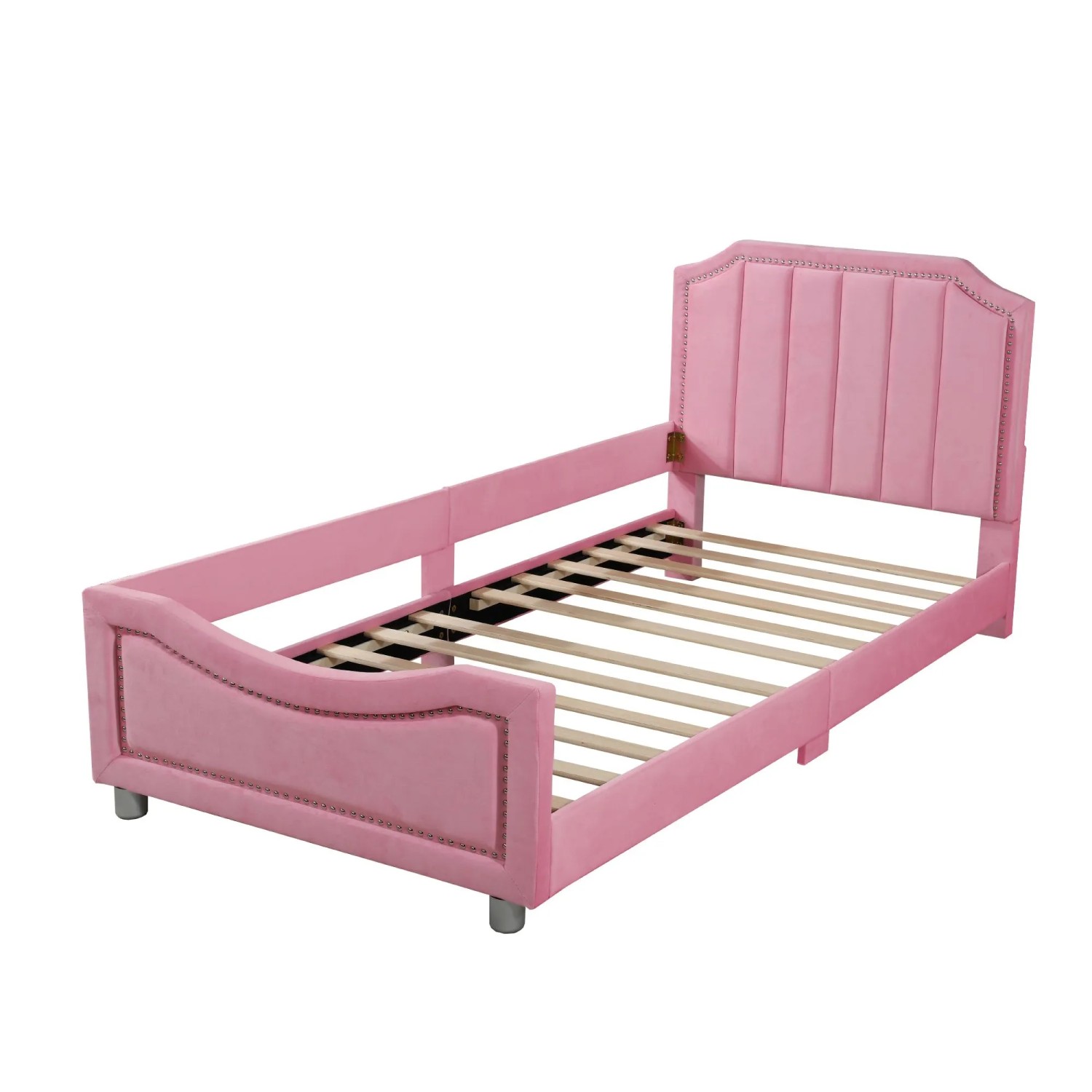Merax Kinderbett 90x200cm Flanell Rückenlehne Rosa