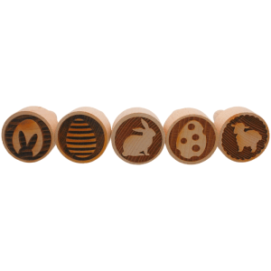 5er Set Holzstempel mit Ostermotiven: Hase, Lamm, Ostereier. Ideal für Teig, Kekse und Basteln. Küchenausstattung.