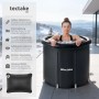 Tectake Eisbadetonne Helsinki, faltbar, mit Frau im Eisbad vor Winterlandschaft.