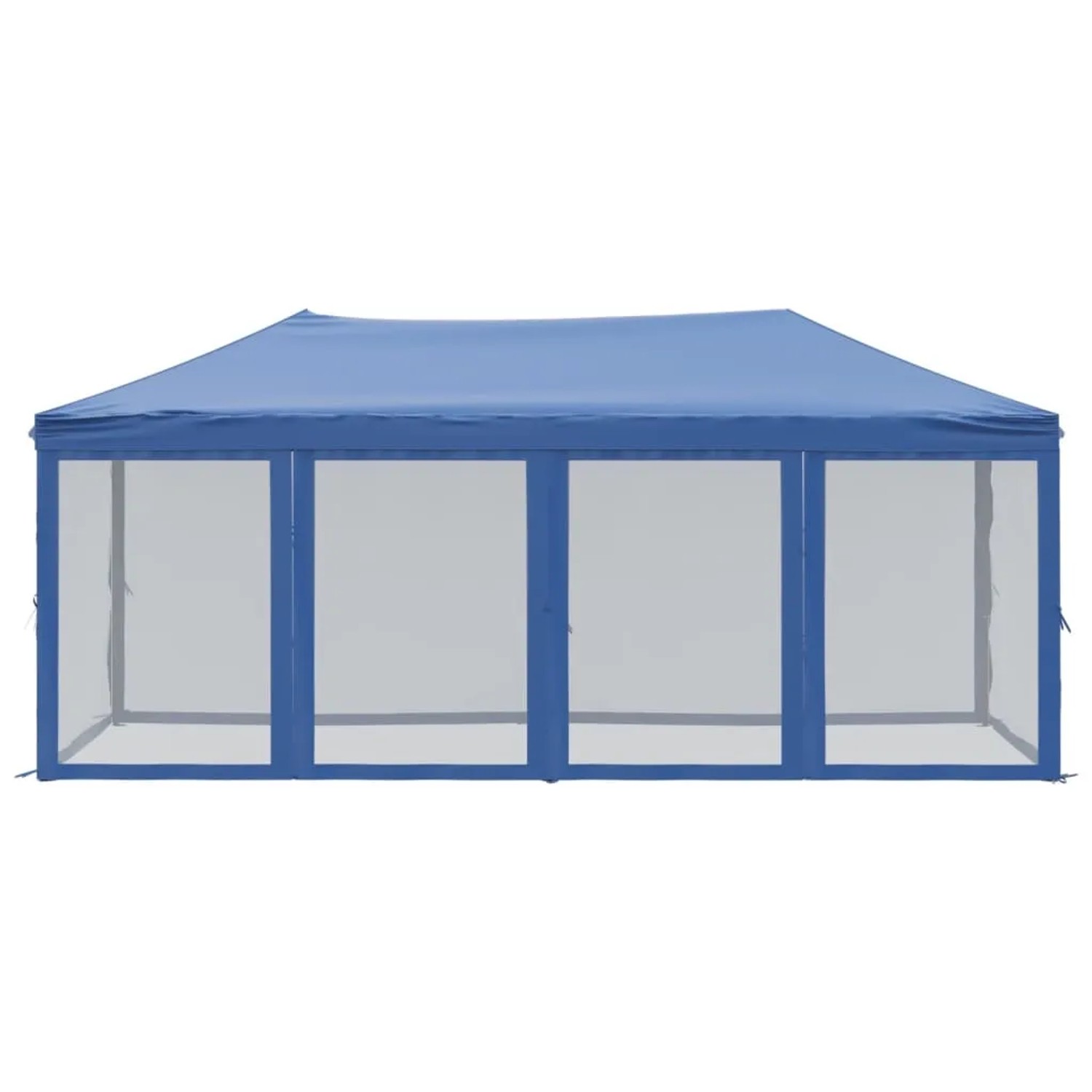 Blaues, faltbares Partyzelt 3x6 m mit Seitenwänden für Outdoor-Events.