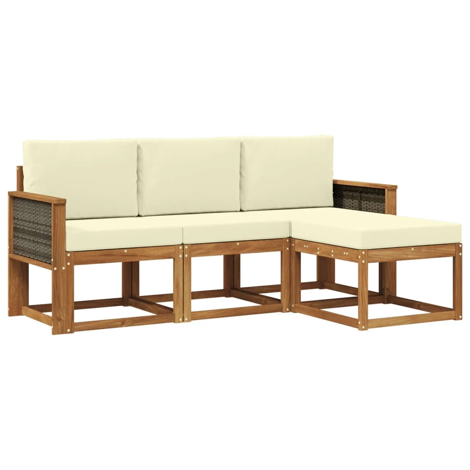 vidaXL Outdoor-Sofagarnitur mit Kissen 4 Stk Natur und Creme 3385106